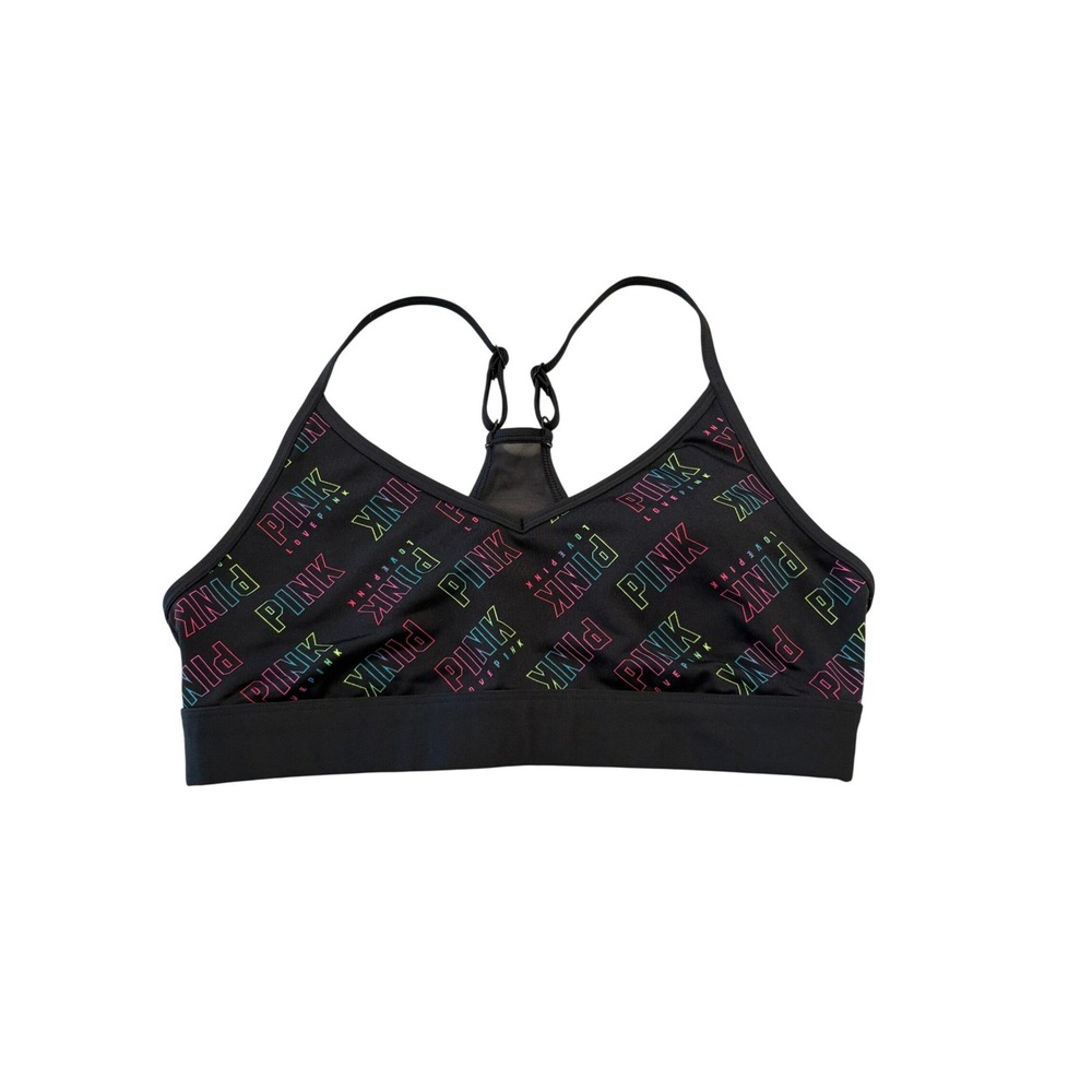 Victoria's Secret PINK Lightly Lines Sports Bra Multicolor Logo Racerback Size L